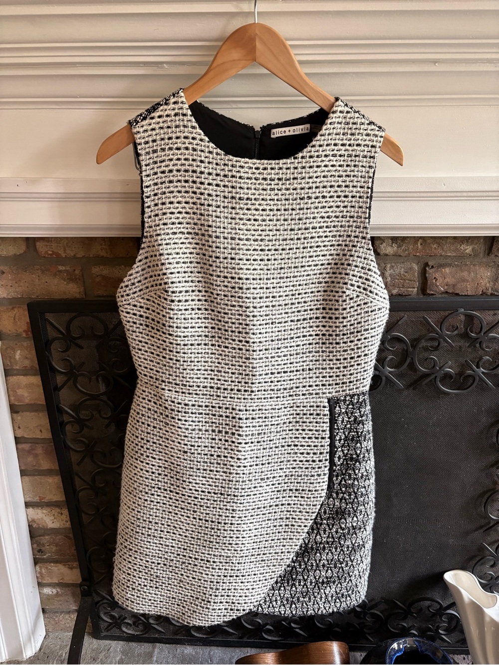 Alice + Olivia Black and White Tweed Mini Dress
